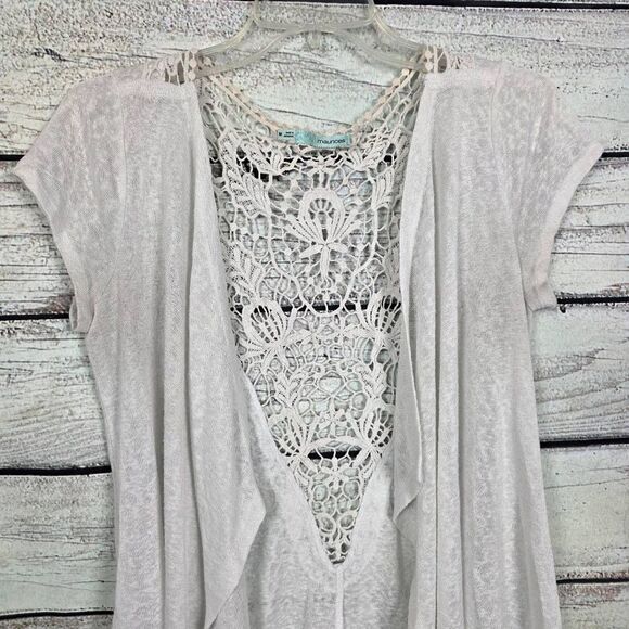 Maurices White Crochet Back Open Cardigan M - Picture 2 of 7